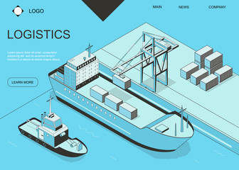 Poster - Sea Port Logistics Concept Card Landing Web Page Template. Vector
