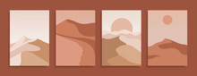 Set Of Modern Covers In Terracotta Colors. Collection Of Desert Landscape Backgrounds. Vector Design Template.