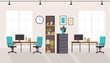 © PrettyVectors - Office workstation furniture interior concept. Vector flat graphic design cartoon illustration