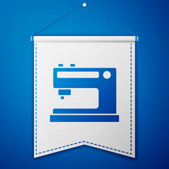 Sticker - Blue Sewing machine icon isolated on blue background. White pennant template. Vector Illustration