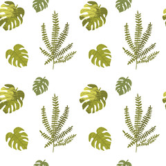 Wall Mural - Tropical seamless pattern with exotic palm leaves. Vector illustration.