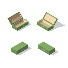Opened And Closed Wooden Box. Army Ammunition Isometric Box.