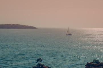 boats sailing on the wide blue sea