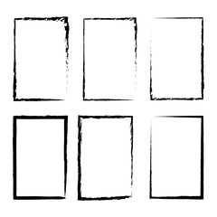 Aufkleber - Six frames of black color drawn with a brush on a white background. Vintage, unique frames in retro style. Vector illustration. Stock Photo.