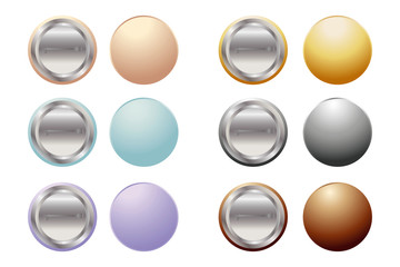 Aufkleber - Six round empty badges from two thorns of different colors, bright colors. Reverse side of the latch icon. Vector illustration. Stock Photo.