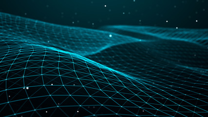 Poster - abstract dynamic wave of points and lines. perspective grid. big data. network of particles. digital