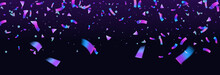 Confetti Background Colorful Explosion. Holographic With Light Glitch Effect. Abstract Vector Illustration Banner