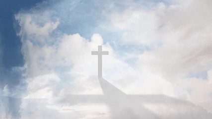 Wall Mural - Animation of silhouette of Christian cross casting shadow over clouds moving