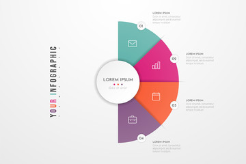 Poster - Abstract modern template for creating infographics with 4 options. Vector circle chart design. Can be used for workflow layout, presentations, reports, visualizations, diagram, web design, education.