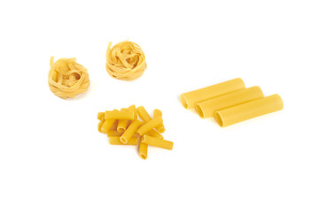 Wall Mural - Collection of italian pasta portion isolated on white background.