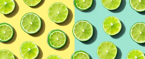 fresh green limes overhead view - flat lay