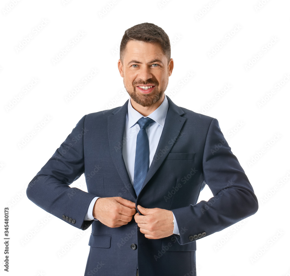Portrait of handsome businessman on white background