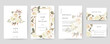 Wedding invitation card template consists of save the date, thank you, rsvp, details. Hand-painted white roses and watercolor. Vintage and minimal card set.
