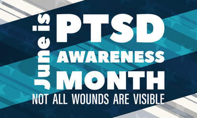 National PTSD Awareness Month is observed annually in June. The month is dedicated to raising awareness about the condition and how to access treatment. Background, poster, card, banner design. 