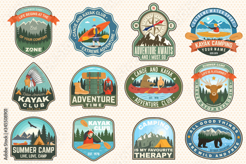 Fotografía Set of summer camp, canoe and kayak club badges