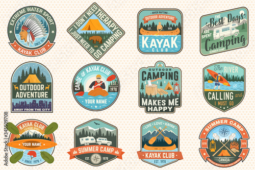 Fotomural Set of summer camp, canoe and kayak club badges