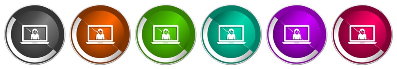 Aufkleber - Help icon set, call service, support silver metallic chrome border vector web buttons in 6 colors options for webdesign