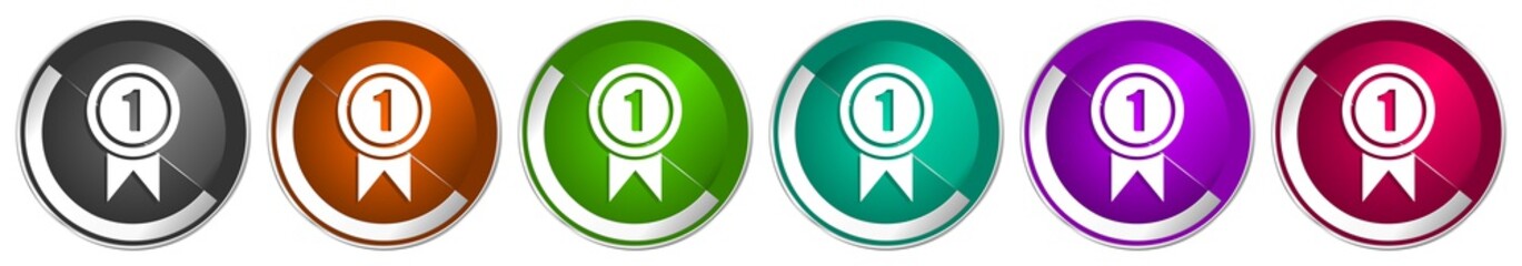 Aufkleber - Victory icon set, first, winner silver metallic chrome border vector web buttons in 6 colors options for webdesign