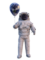 Wall Mural - astronaut with planet earth balloon isolated on white background