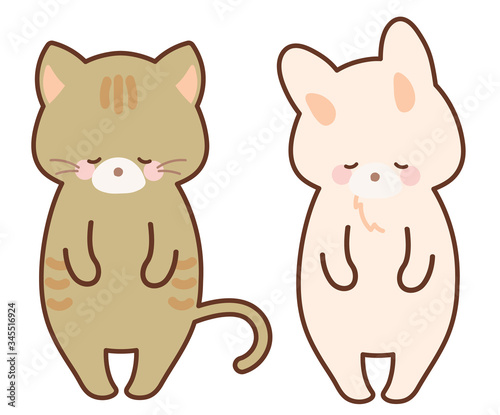 おじぎ お詫びするネコとうさぎ セット Stock Vector Adobe Stock