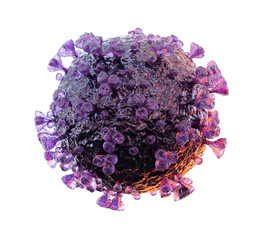 Poster - 3D rendering of the coronavirus on a microscopic level isolated on white background. Microscope close-up of the covid-19 disease. 2019-nCoV virus