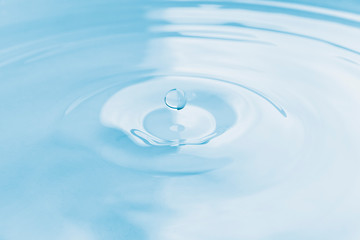  Water drop and splash background, small impact causes big changes. Ripple, macro wave on surface of liquid.