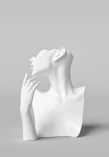 Mannequin Earring Jewelry Necklace Display Stand. Female Bust And Elegant Hand Gesture Model. Jewelry Showcase White Background. 3d Rendering.