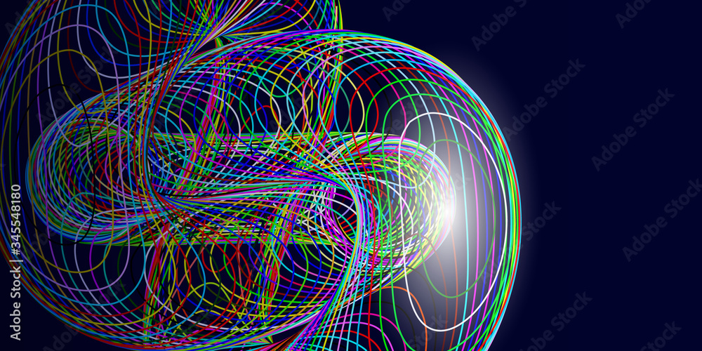 Abstract black background with colorful curved lines. Lines on ...