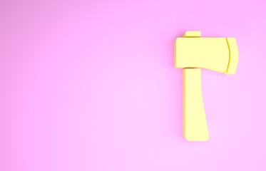 Wall Mural - Yellow Wooden axe icon isolated on pink background. Lumberjack axe. Minimalism concept. 3d illustration 3D render