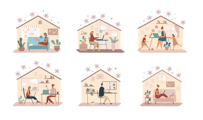 Poster - Vector illustrations of people working from home
