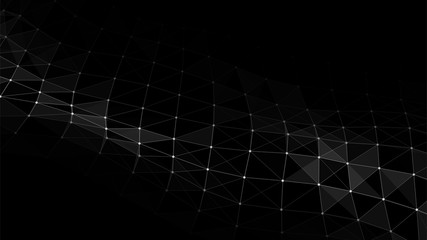 Poster - Vector abstract technology background. Digital dynamic wave with dots and lines on dark background.