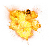 Fototapeta  - Realistic fiery explosion with sparks over a white background