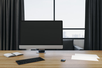 Poster - Modern designer desktop with empty computer screen.