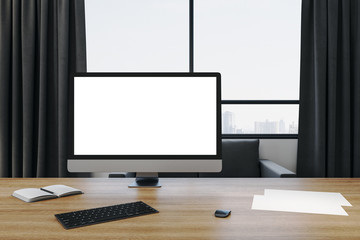 Poster - Modern designer desktop with empty computer screen