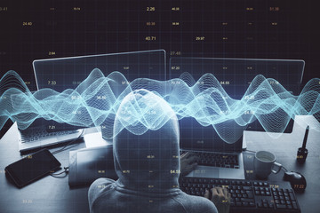 Poster - Hacker using computer with financial analytics