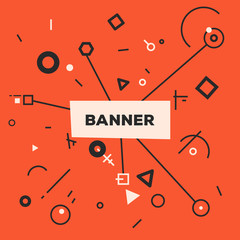 Leinwandbilder - Linear abstract banner. Red and black colors with white. Geometric shapes background. Place for text and image. Banner template. Text in center and lines and geometric shapes around.