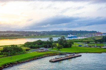 Wall Mural - View of Panama Canal from cruise ship