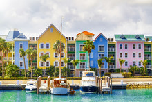 Colorful Homes Of Nassau Coastline, Bahamas