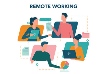 Poster - remote working concept. telework and global outsourcing,