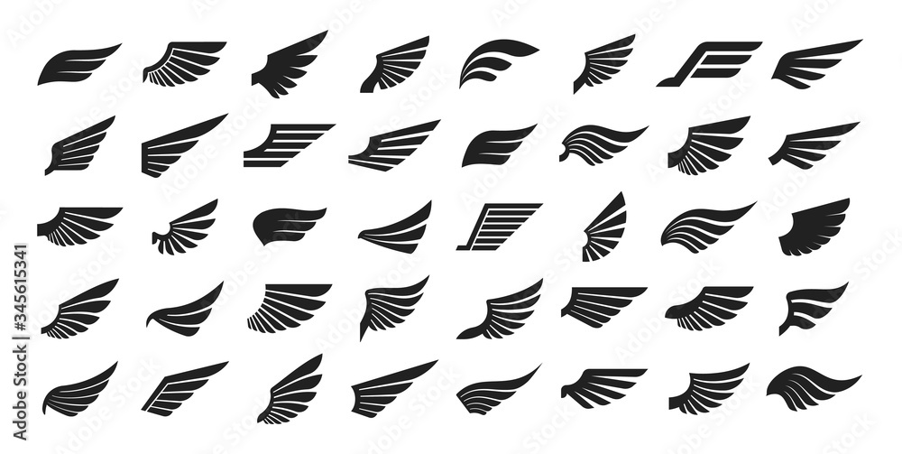 Set of black wings icons. Wings badges. Collection wings badges. Vector ...