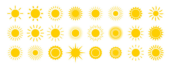 sun icon set. yellow sun star icons collection. summer, sunlight, nature, sky. vector illustration i