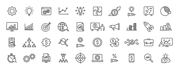 set of 40 data proceassing web icons in line style. graphic, analytics, statistic, network, diagrams