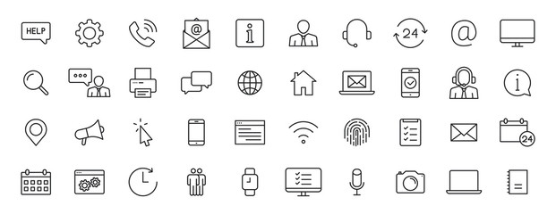 Fototapete - Set of 40 Support and Help web icons in line style. Assistance, email, customer, 24 hrs, service, contact. Vector illustration.