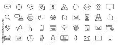Fotografía Set of 40 Support and Help web icons in line style