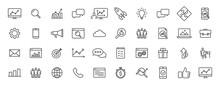 Set Of 40 SEO And Development Web Icons In Line Style. Contact, Target, Website. Vector Illustration.