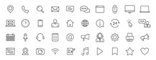 Set Of 40 Contact Us Web Icons In Line Style. Web And Mobile Icon. Chat, Support, Message, Phone. Vector Illustration.