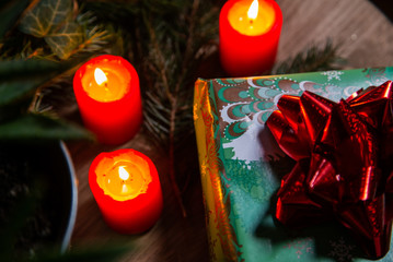 Wall Mural - Night image of bedside table with authentic Chrismas decoration.