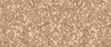 Light Brown Pixel Camouflage. Desert Digital Camo Background, Military Pattern, Army And Sport Clothing, Urban Fashion. Vector Format. 21:9 Aspect Ratio.
