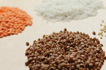 buckwheat, rice and lentils