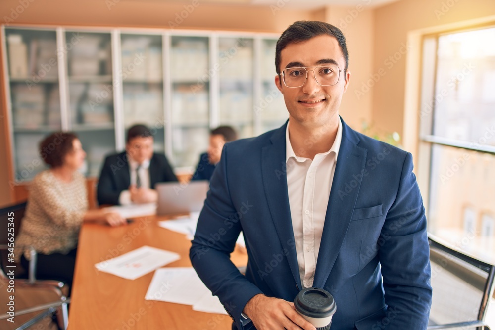 Business lawyers workers meeting at law firm office. Professional executive partners working on finance strategry at the workplace. Leader worker standing confident looking at the camera. - obrazy, fototapety, plakaty 